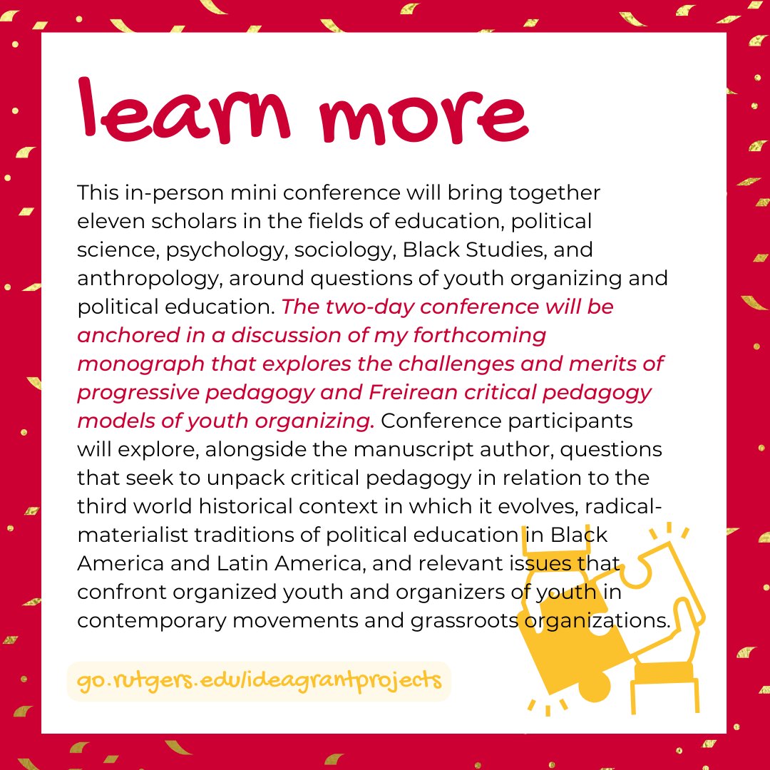 Tyler Clementi Center at Rutgers University (@tylerclemctr) on Twitter photo Announcing two more teams of【IDEA Innovation Grants】Spring 2024 recipients from the partnership track! 🥳
<a href="/RutgersGSE/">Rutgers Graduate School of Education</a> <a href="/RutgersSAS/">Rutgers SAS</a>
"The partnership track focuses on the collective impact of multiple departments/units on the New Brunswick campus." Announcing two more teams of【IDEA Innovation Grants】Spring 2024 recipients from the partnership track! 🥳
<a href="/RutgersGSE/">Rutgers Graduate School of Education</a> <a href="/RutgersSAS/">Rutgers SAS</a>
"The partnership track focuses on the collective impact of multiple departments/units on the New Brunswick campus."