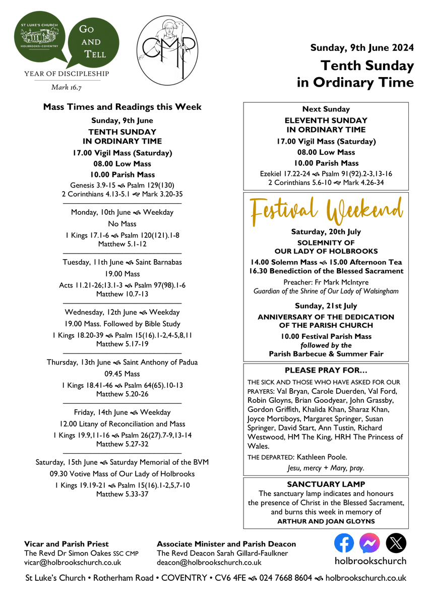 holbrookschurch's tweet photo. Sunday, 9th June and the week ahead @holbrookschurch. The Sunday Mass readings are available at https://t.co/qMN3gykDbX, and this week's newsletter can be downloaded at https://t.co/ZQiKog0hHj. All are most welcome. https://t.co/rEtwdN9INh
