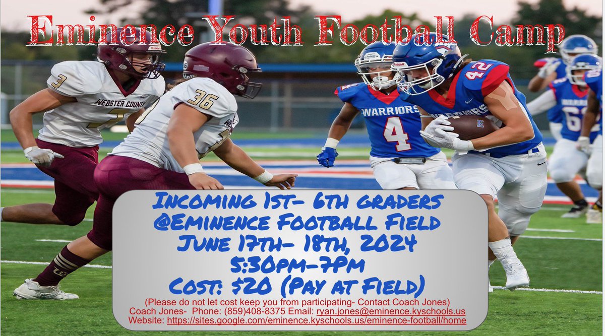 Hope to have all our little Warriors come join us for camp before we head into the Dead Period!