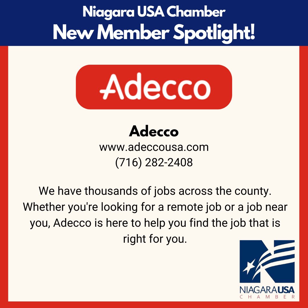 Welcome our new member <a href="/AdeccoUSA/">Adecco USA</a> to the Chamber!🎉Looking for a new job? visit adeccousa.com and have access to the same resources and opportunities as everyone, regardless of your background. Adecco is here to help you find the job that is right for you.
