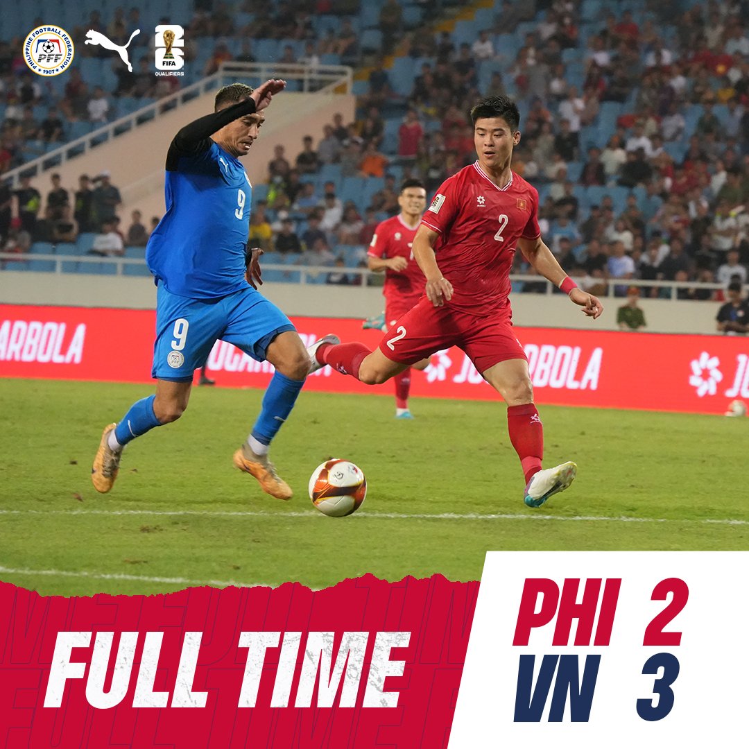 pmnft_official's tweet photo. FULL TIME | Defeat in Vietnam

🇵🇭 2 - 3 🇻🇳 https://t.co/6FziUzEhzV