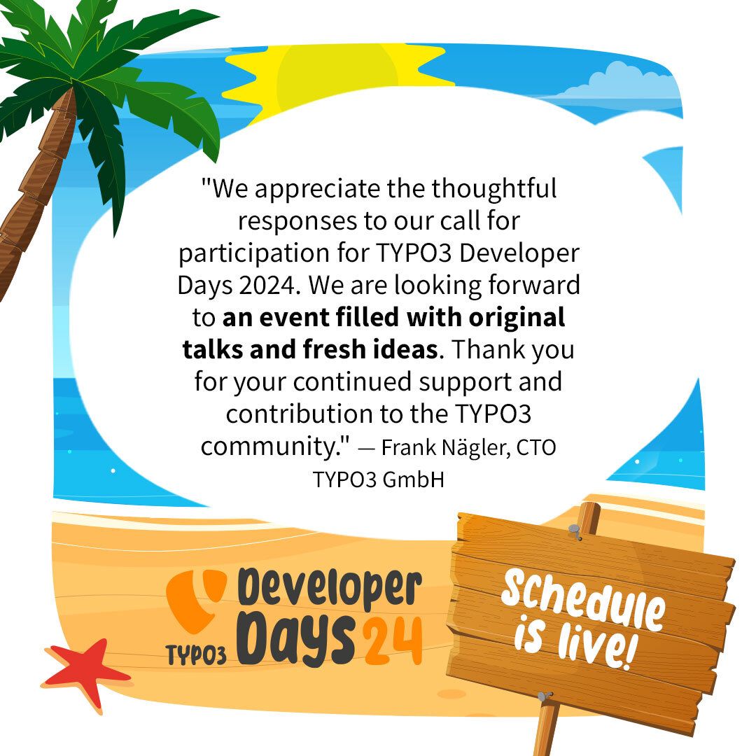 typo3's tweet image. 🚀 The #T3DD24 schedule is here! With 40+ speakers and innovative first-time talks, this event is set to be amazing. Topics include extension development, frontend trends, AI, and more. Join us and get smarter for the future!
🔗 t3dd24.typo3.com/schedule
#TYPO3 #OpenSourceCMS