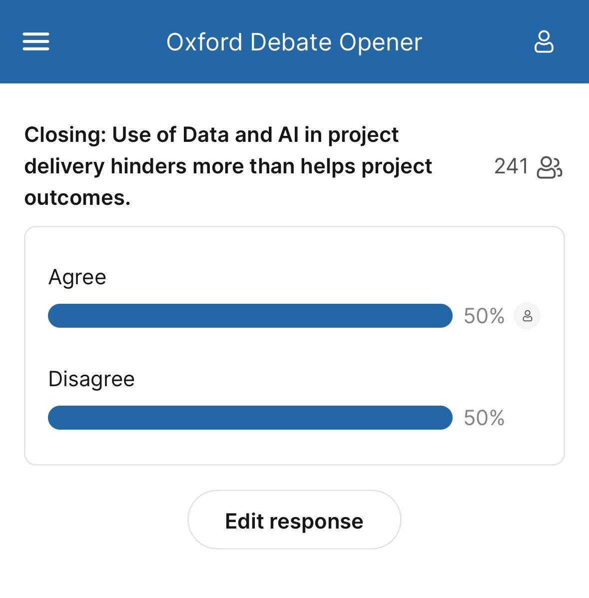 APMProjectMgmt's tweet image. It was great to see an Oxford-style debate at the #APMconference. Dave Corbin and Dev Amratia debated whether the use of #Data and #AI in project delivery hinders more than helps project outcomes. 

It was interesting to see that the scores were level at the end of the debate…