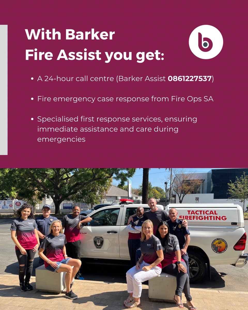 Fire safety is a national issue. Barker Fire Assist offers immediate help and promotes fire safety for our Personal &amp; Fleet clients.

Read more: barker.co.za/news/entry/pro…

#insurance #riskmanagement #people #safety #community #thepersonaltouch #teambarker