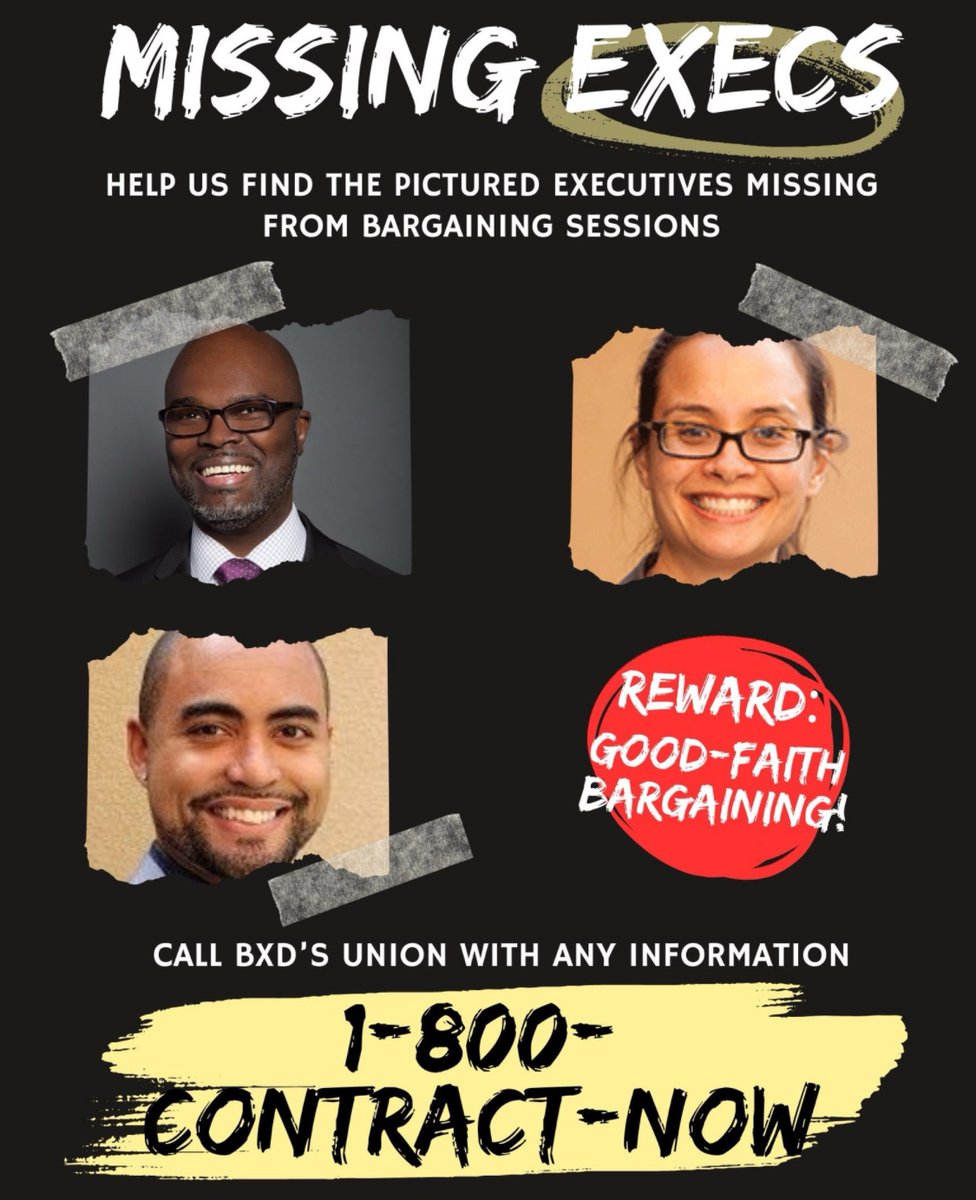The Bronx Defenders Union - UAW Local 2325 (@bxdunion) on Twitter photo 🚨🚨BxD Union needs your help!🚨🚨
🔎Can you help us find these missing <a href="/BronxDefenders/">The Bronx Defenders</a> executives?
🤔They’ve been absent from almost every bargaining session since March, slowing down negotiations.
🗓️We bargain again on Mon. 6/10. Check back in then to see who shows up! 🚨🚨BxD Union needs your help!🚨🚨
🔎Can you help us find these missing <a href="/BronxDefenders/">The Bronx Defenders</a> executives?
🤔They’ve been absent from almost every bargaining session since March, slowing down negotiations.
🗓️We bargain again on Mon. 6/10. Check back in then to see who shows up!
