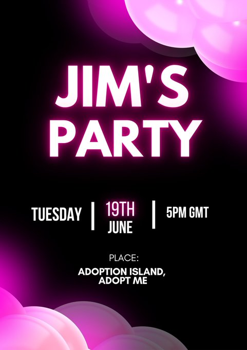 Its OFFICIAL! My BIRTHDAY Party 2024! 

~Party Begins at 5pm GMT and will last a couple of hours so dont worry!

~(Time might change)

~There will be MINIGAMES and you CAN win PRIZES!

~EVERYONE is invited!!

~I'll leave the link of my private server on thread!