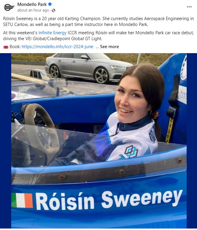 Best of luck to Roisin this weekend! 
<a href="/Mondello_Park/">Mondello Park</a>