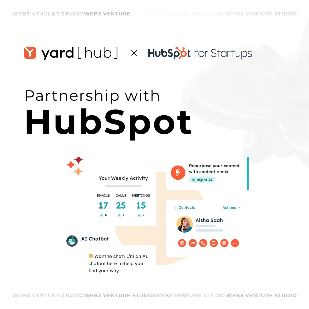yardhub's tweet image. @yardhub is proud to announce a partnership with @HubSpot for Startups!

We&apos;ve teamed up to offer fantastic perks to the founders from the #web3growthcamp.

Eligible startups will receive:
• 75% off HubSpot software for year 1, 50% off for year 2, 25% for year 3
• Educational…