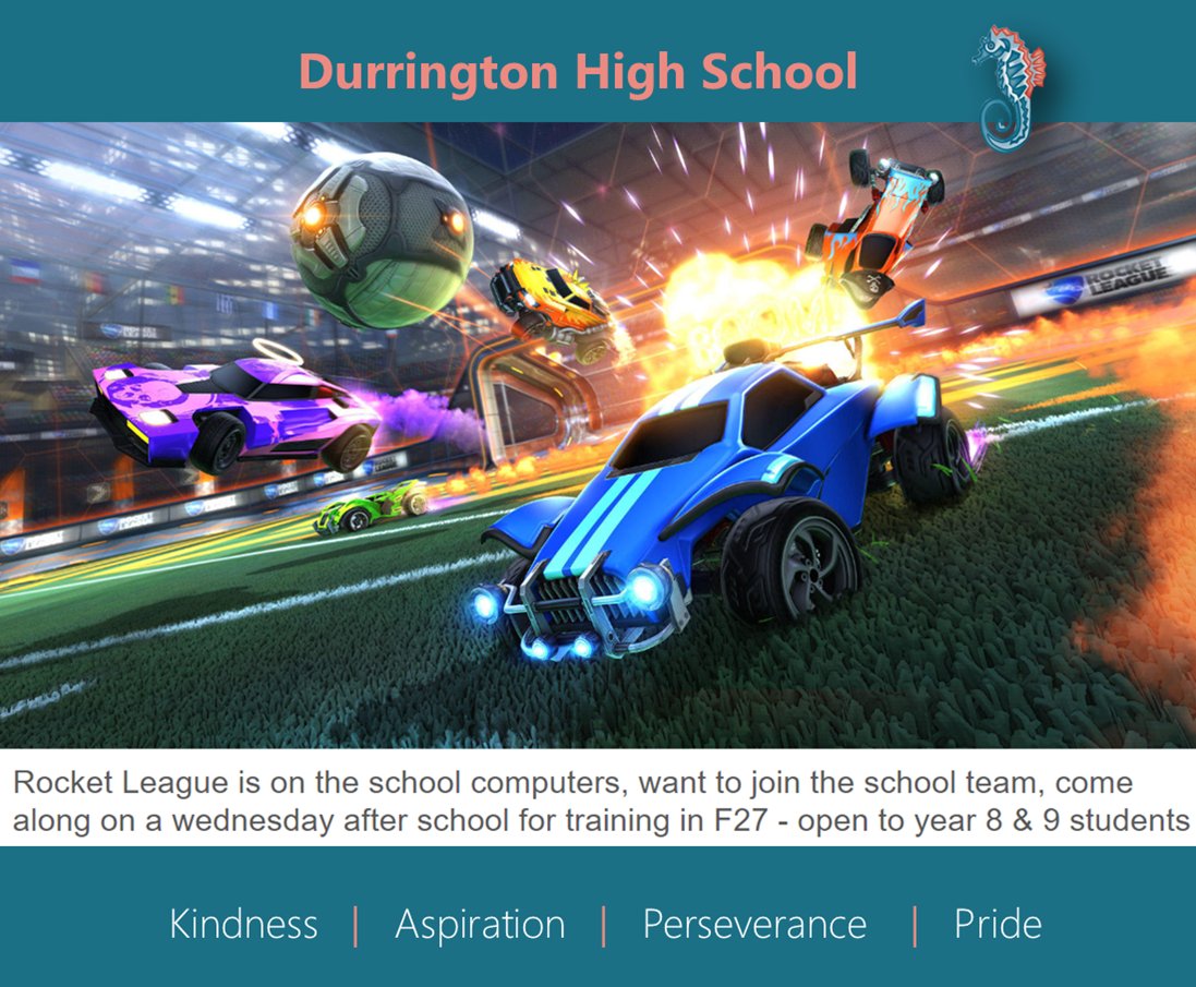 DurringtonHigh's tweet image. Rocket League is now on the school computers!

If you want to join the school team, come along on a Wednesday after school for training in F27 - open to year 8 &amp;amp; 9 students.

#DHSComputing #DHSClubs