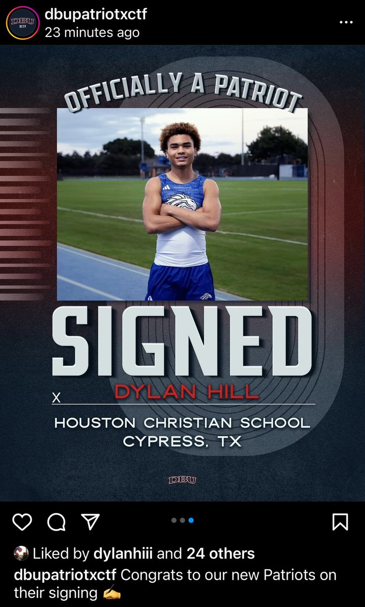 Congratulations‼️🙏💪💨 <a href="/dylanhiii/">Dylan Hill</a> <a href="/DallasBaptistU/">Patriot Man @ DBU</a> excited to see you represent the Patriots‼️‼️