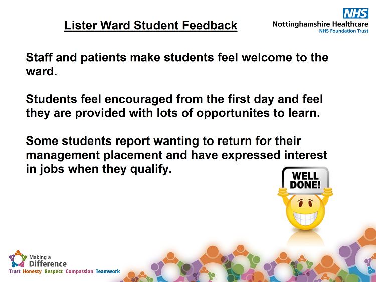 NottsHcLSCF's tweet photo. Well done Lister Ward for receiving such lovely student feedback. The Wells Road Centre is proud to be a teaching hospital and to help educate the healthcare professionals of tomorrow. #WellsRoadCentre https://t.co/rmTJWdLS3m