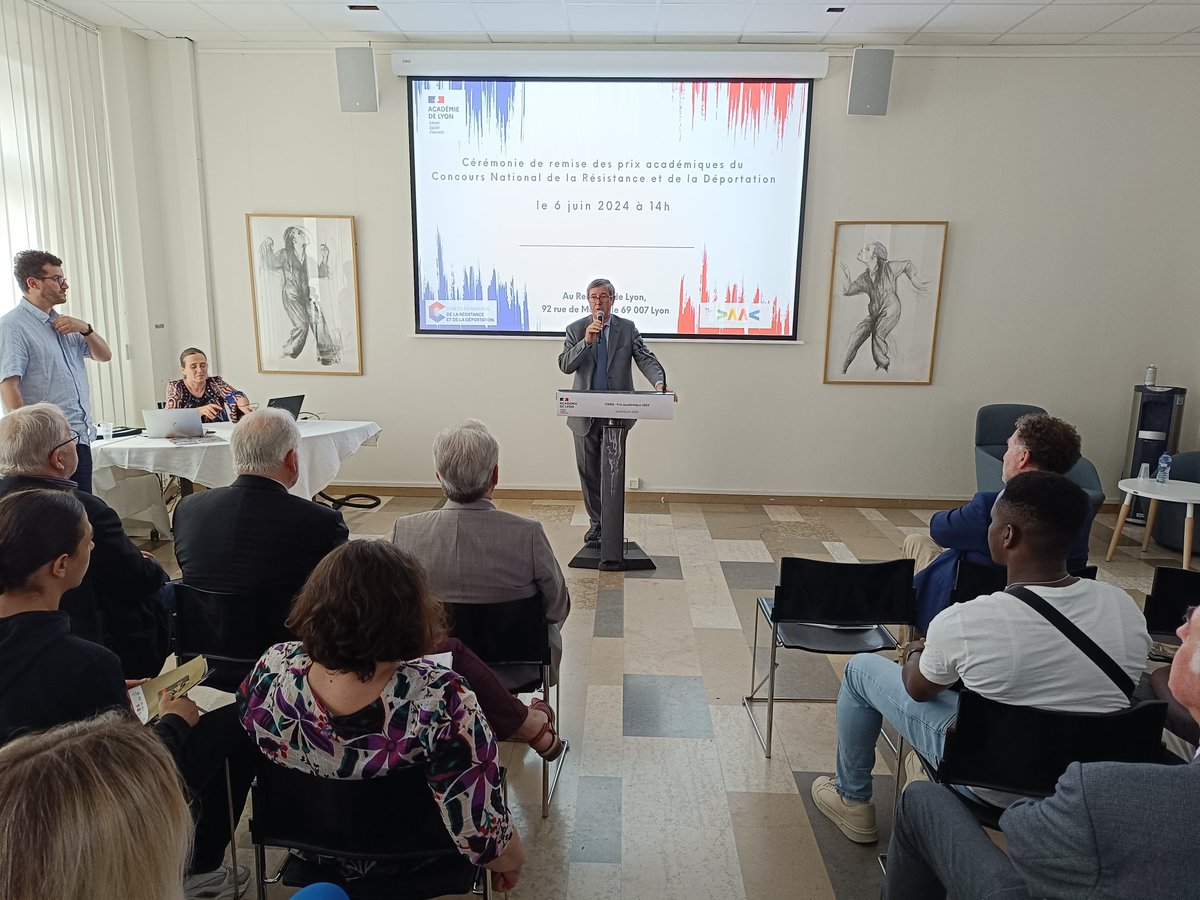 academielyon's tweet photo. #Mémoire 🔷 Remise des prix académiques du Concours National de la Résistance et de la Déportation. 

Le thème, "Résister à la déportation en France et en Europe" résonne en ce 6 juin 2024,  80e anniversaire du débarquement de 1944, date-clé de la Seconde Guerre mondiale. https://t.co/V1HgiQy9Im