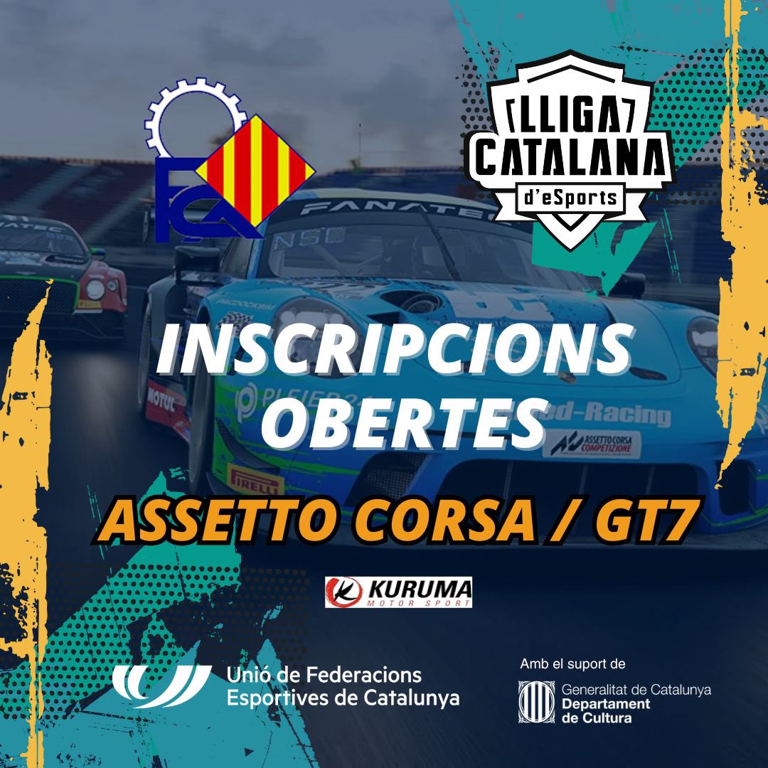 Lliga Catalana d'eSports (@lligaesportscat) on Twitter photo ❗Obrim les inscripcions de la <a href="/FCAutomobilisme/">F.C. AUTOMOBILISME</a> ❗
🔝Un campionat renovat on els jugadors de GT7 podran realitzar una fase online, i amb fases finals presencials el 6 de juliol amb Assetto Corsa!
➡ Inscripcions: ufec.typeform.com/eSportsAuto
#LligaCatalanaeSports #eSports ❗Obrim les inscripcions de la <a href="/FCAutomobilisme/">F.C. AUTOMOBILISME</a> ❗
🔝Un campionat renovat on els jugadors de GT7 podran realitzar una fase online, i amb fases finals presencials el 6 de juliol amb Assetto Corsa!
➡ Inscripcions: ufec.typeform.com/eSportsAuto
#LligaCatalanaeSports #eSports
