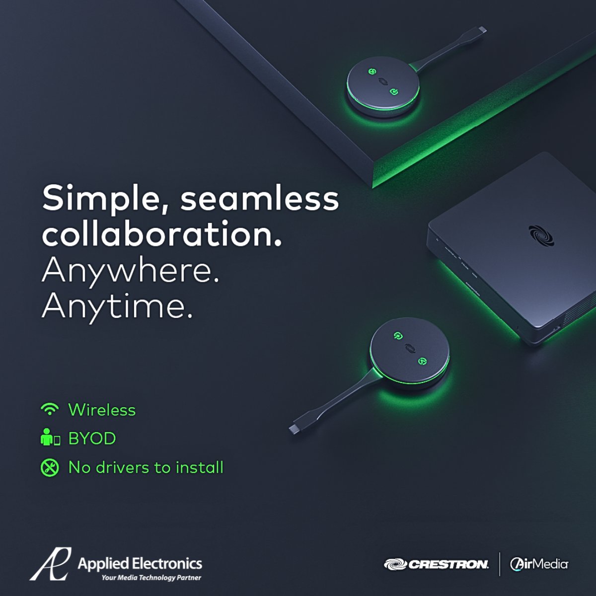 Applied_tweets's tweet image. Crestron AirMedia simplifies your workspace experience with just One Connection,💻📊 Ready to take your workspace to the next level? 
Request a demo now: 👇 hubs.li/Q02zRbyl0

#Crestron #DeskScheduling #EfficiencyBoost #AppliedElectronics #AirMedia