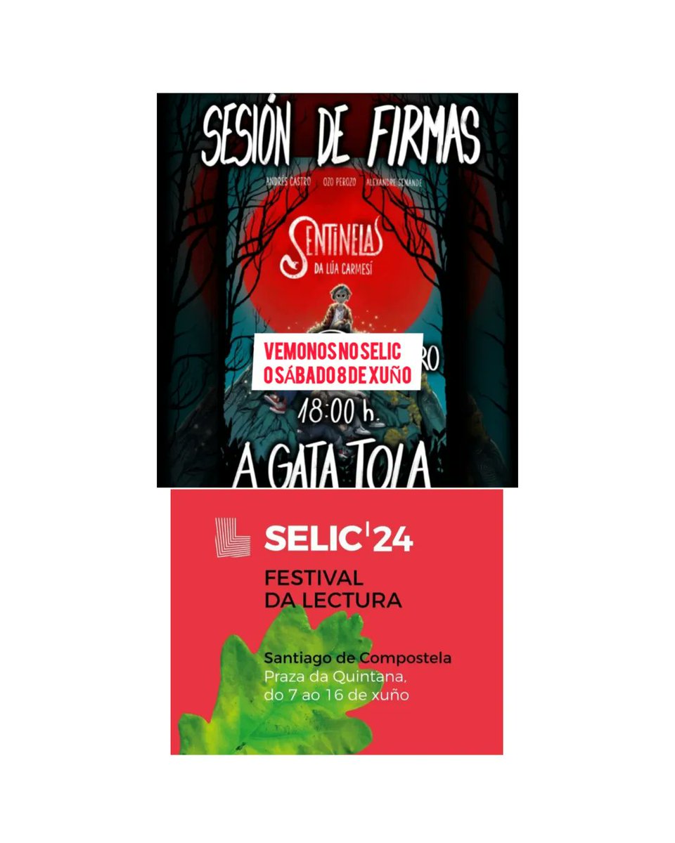 Mañá 7 de Xuño ás 17:00 comeza O SELIC 2024 e o sábado estará con nós @alexandresenande asignando SENTINELAS DA LÚA CARMESÍ.
#festivaldalectura #selic #sentinelas #sentinelasdaluacarmesi #prazadaquintana #santiagodecompostela 
@selicfestival @ozoperozo