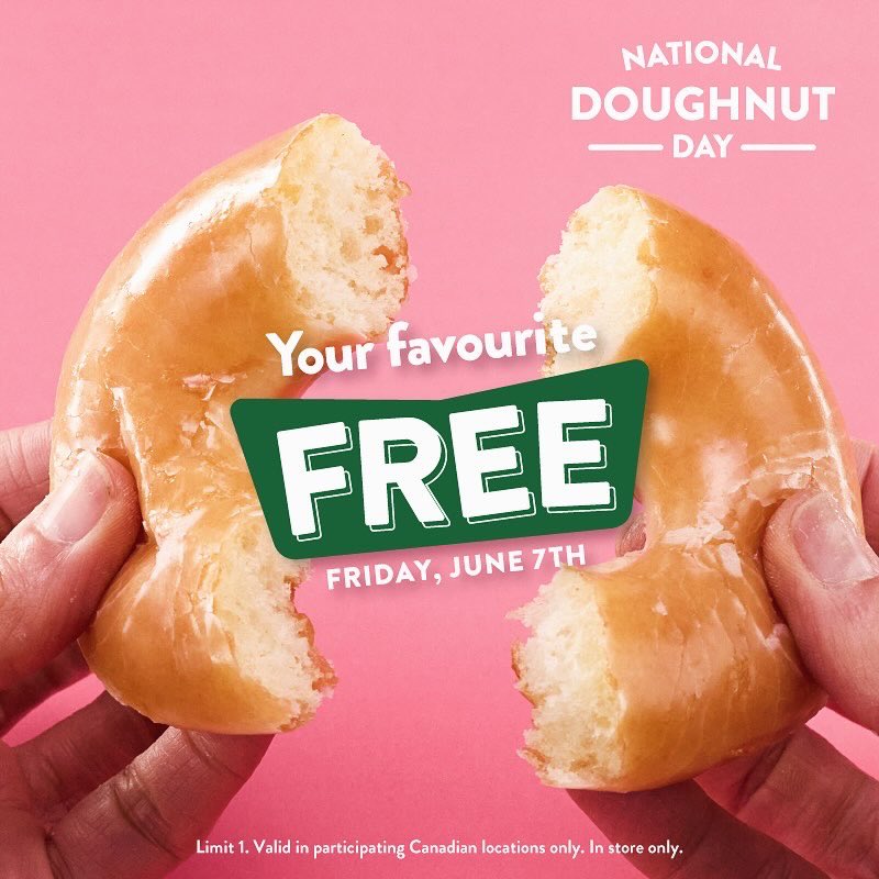KrispyKremeCan's tweet photo. Friday is #nationaldoughnutday 🍩 and you get a FREE doughnut!

Valid 2024/06/07 in store only. https://t.co/BwTRhVzbDx