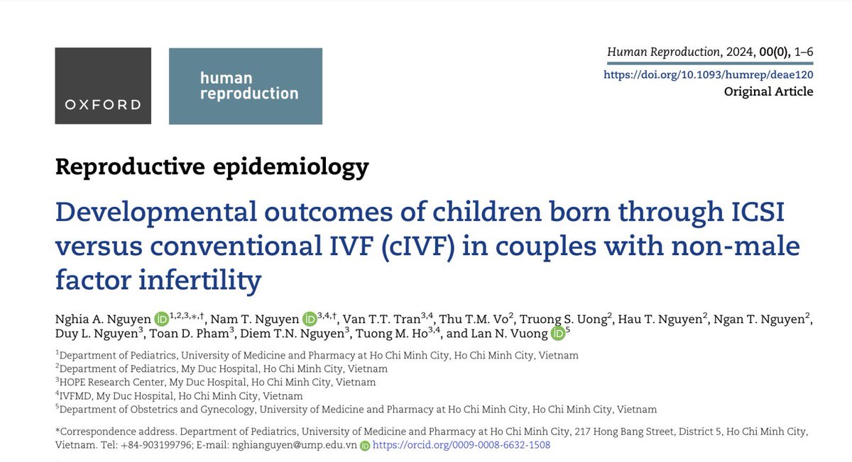 The development of IVF vs. ICSI children, the largest follow-up study from large RCT | Our paper just published in Human Reproduction. No difference.