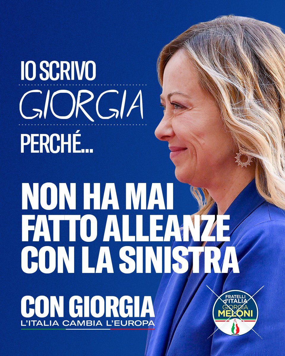 FratellidItalia's tweet photo. 🔵 Sabato e domenica scrivi Giorgia. Ti puoi fidare.

#ScriviGiorgia #VotaFDI https://t.co/0UJiEwfpkS