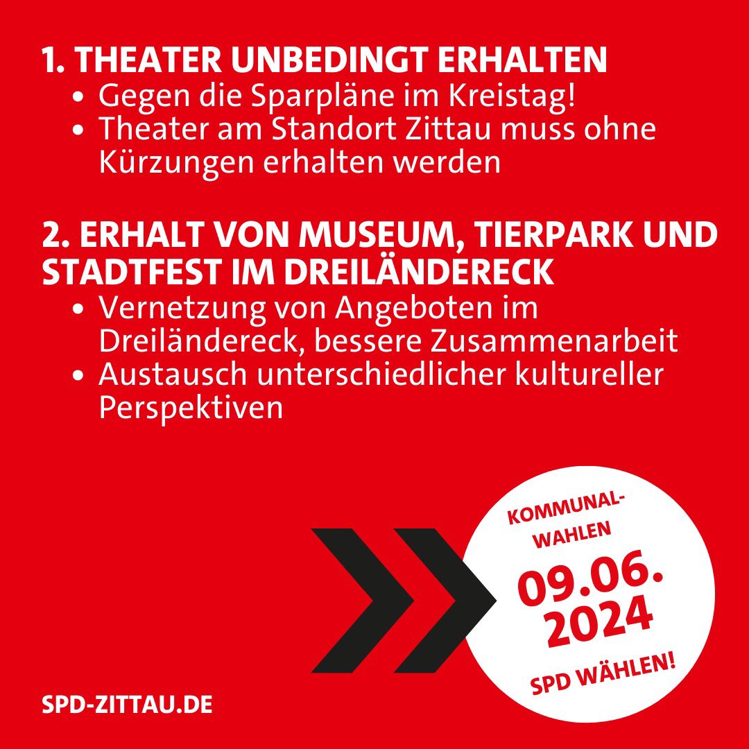 spdzittau's tweet photo. Unser dritter Schwerpunkt für die Stadtratswahl in #Zittau:
„Kultur im Dreiländereck erhalten“

#kultur #kunst #spdzittau #spd https://t.co/Am9dw1fGXL