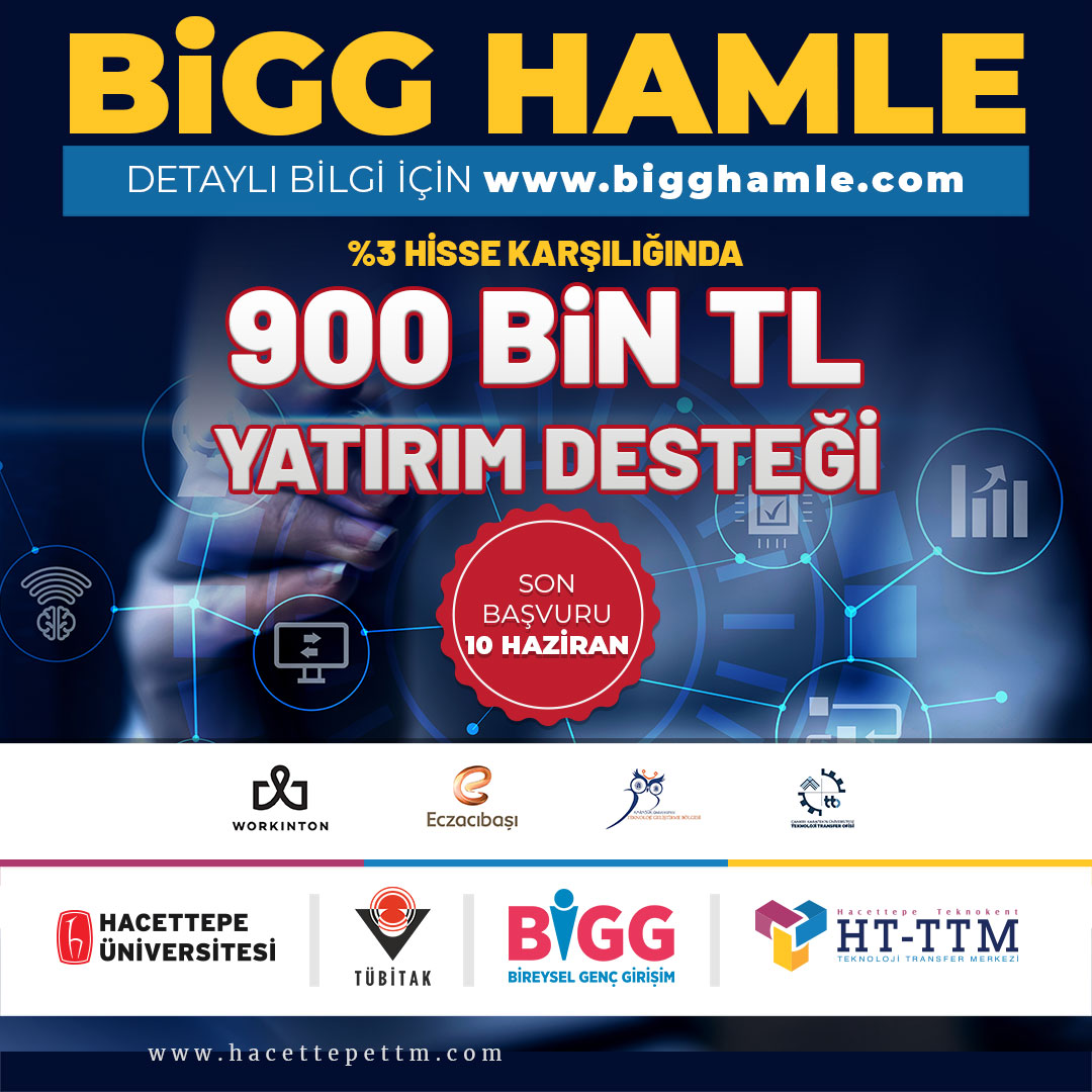 Teknoloji ve yenilik odaklı iş fikri sahibi girişimcilere %3 hisse karşılığında 900.000 TL yatırım desteği veren BİGG Hamle Programında verilen ücretsiz eğitim ve mentörlük desteklerinden faydalanmak ve programa başvurmak için bigghamle.com
