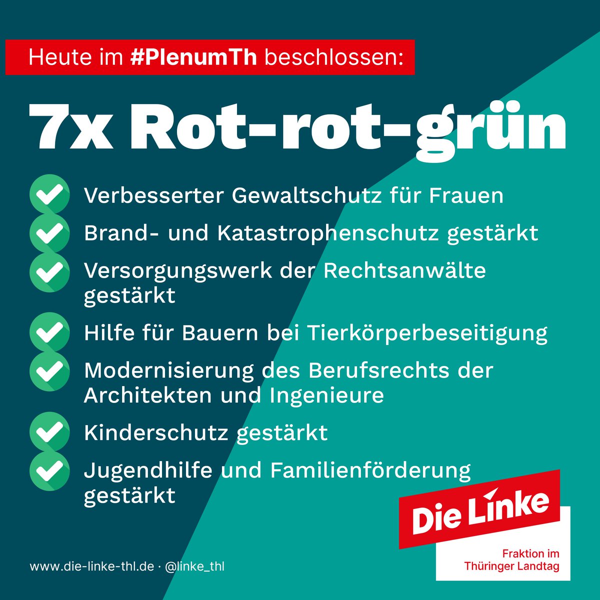++Servicemitteilung++

Allein heute wurden im <a href="/ThuerLandtag/">Thüringer Landtag</a> sieben Gesetze der #Minderheitskoalition mit #Mehrheit beschlossen.

#PlenumTh