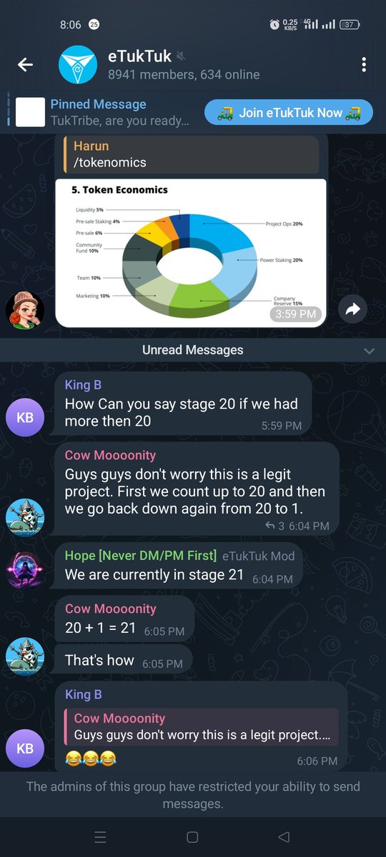BruceEthic's tweet photo. @eTukTukio You are a fucking joke. Your admin said we are in stage 19 yesterday and today says we are in stage 21 https://t.co/AztgHian4i