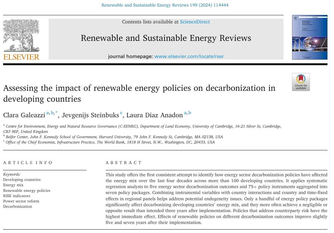 Clara Galeazzi (@claragaleazzi) on Twitter photo Thrilled to share our latest paper: "Assessing the impact of renewable energy policies on decarbonization in developing countries"! @l_diaz_anadon <a href="/jsteinbuks/">Jevgenijs Steinbuks 🇺🇦</a>
authors.elsevier.com/a/1j4uM4s9HwDf… Thrilled to share our latest paper: "Assessing the impact of renewable energy policies on decarbonization in developing countries"! @l_diaz_anadon <a href="/jsteinbuks/">Jevgenijs Steinbuks 🇺🇦</a>
authors.elsevier.com/a/1j4uM4s9HwDf…