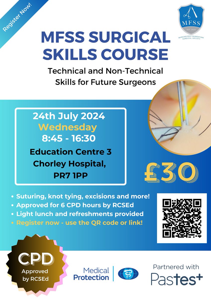 More good news! We are now in partnership with <a href="/Pastest/">Pastest</a> to deliver our in-person, full-day surgical skills course!

Get your tickets now!

tickettailor.com/events/manches…?