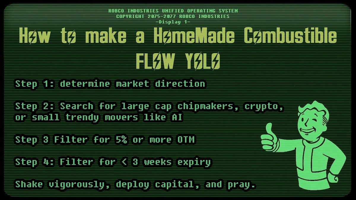 YourBoyMilt's tweet photo. 🧨 Quick @unusual_whales Tips on finding your own Flow YOLO

Our friends from PiP Boy stopped by The YEET to give you some basic filters that have helped catch flow multi-baggers on:
$NVDA  $GME $MSTR $COIN $OKTA $CLSR $AI $QCOM $EW 
and more this last month! https://t.co/t59d7vmigE