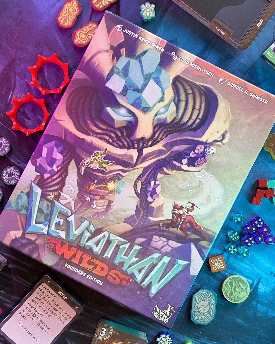 This is “Leviathan Wilds” from <a href="/MoonCrabGames/">Moon Crab Games</a> and when something looks like a #boardgame version of “Shadow of the Colossus”, I definitely have to play it 😀