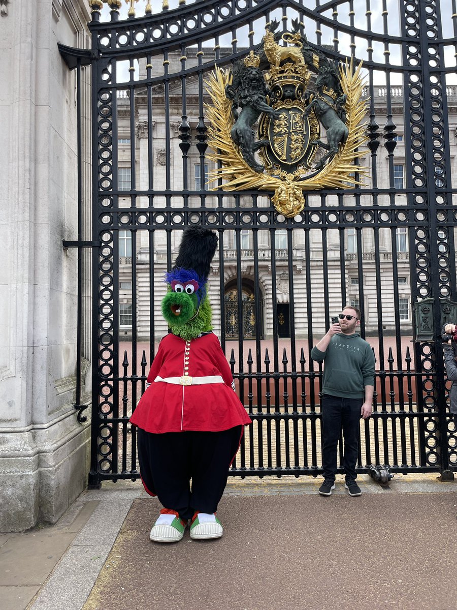 The Phanatic has taken his post at the gates of Buckingham Palace!