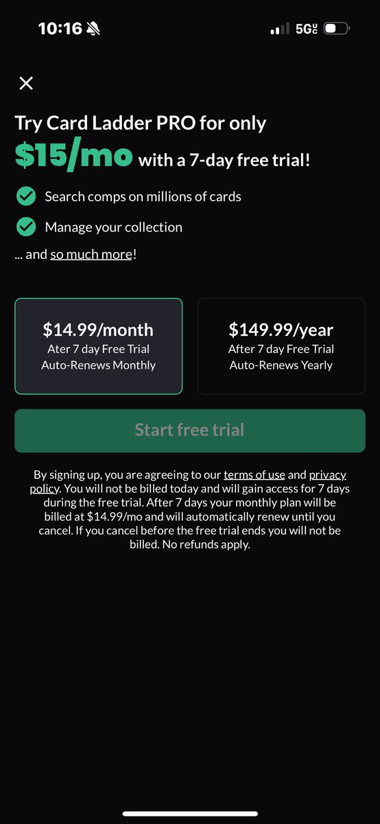 pukeyscards's tweet photo. @CardLadder your app took my $15 and is not letting me use its features, can this be corrected?? https://t.co/n741a4jSBy
