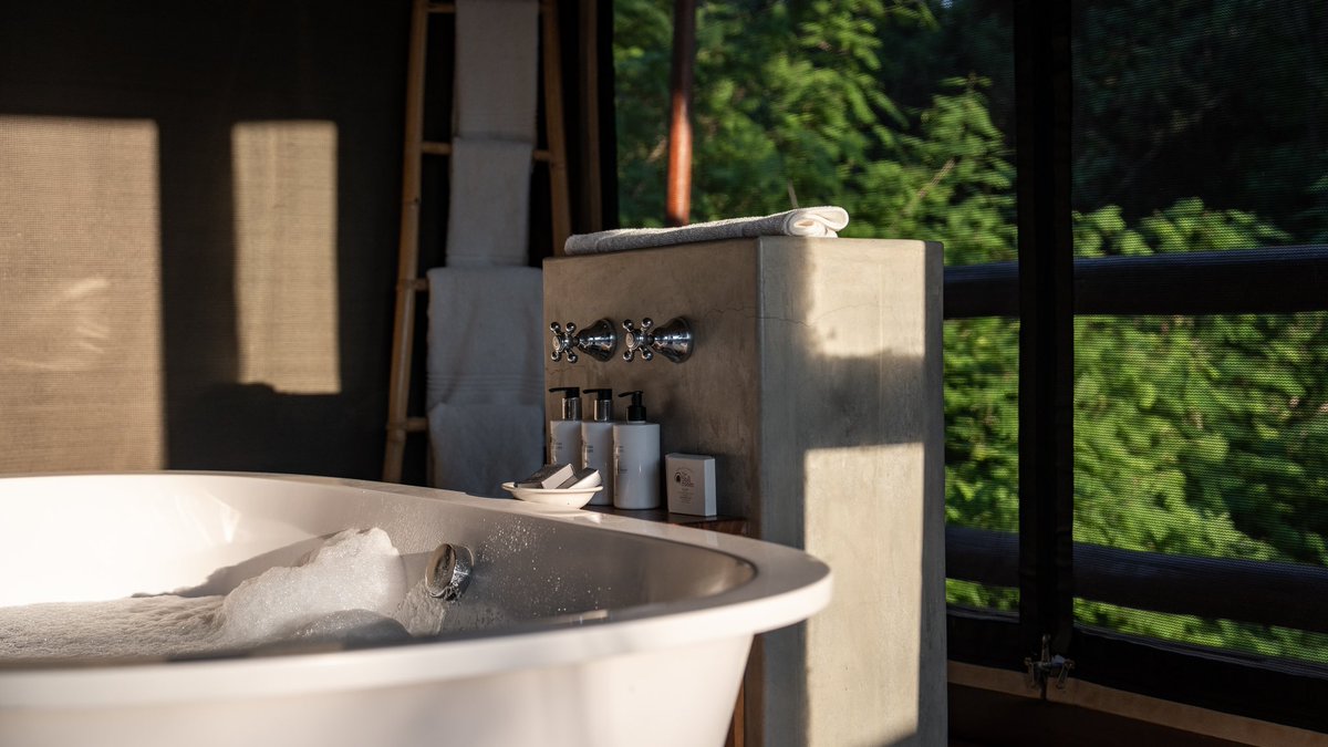 TuliLodge's tweet photo. Did somebody say dream bubble bath? 🛁👀
 
Our freestanding baths are the ultimate dream experience. Nestled in the privacy of your luxury tented suite, offering scenic views of the tranquil surrounding bush. 
  Book your stay today: 📲https://t.co/uXzJlpUR6y https://t.co/FGE97Q502u