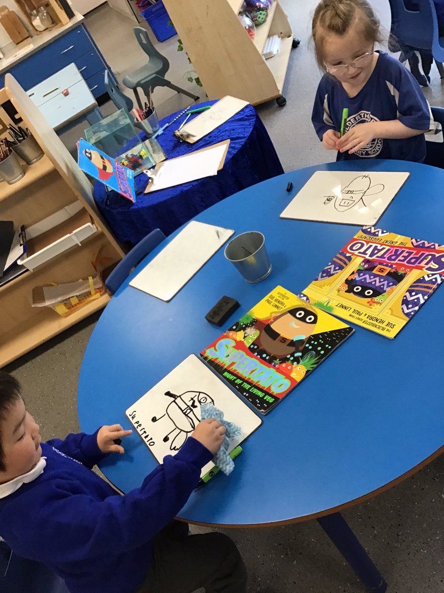 HilderthorpeSch's tweet photo. EYFS have been enjoying the text Supertato this week. Creating our own super veggies, sharing the book, potato printing using paint and redesigning the front cover page have been just a few of our exciting activities linked to this brilliant book! #hildeyfs @suehendra @Booktrust https://t.co/HUnwvCyc7j
