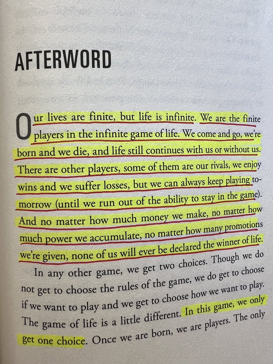 sirkim05's tweet image. Just finished this book 📚 ✅💯

“And no matter how much money we make, no matter how much money we accumulate, no matter how many promotions we’re given, none of us will ever be declared the winner of life.” -Sinek- #TheInfiniteGame