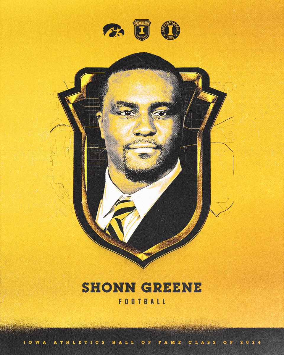 HawkeyeFootball's tweet photo. Unanimous All-American. Doak Walker Award Winner. 2008 Big Ten MVP. Iowa Athletics Hall of Famer.

Shonn Greene has been elected to the @theiowahawkeyes Class of 2024 Hall of Fame.

#Hawkeyes https://t.co/kwYl3oXmNU