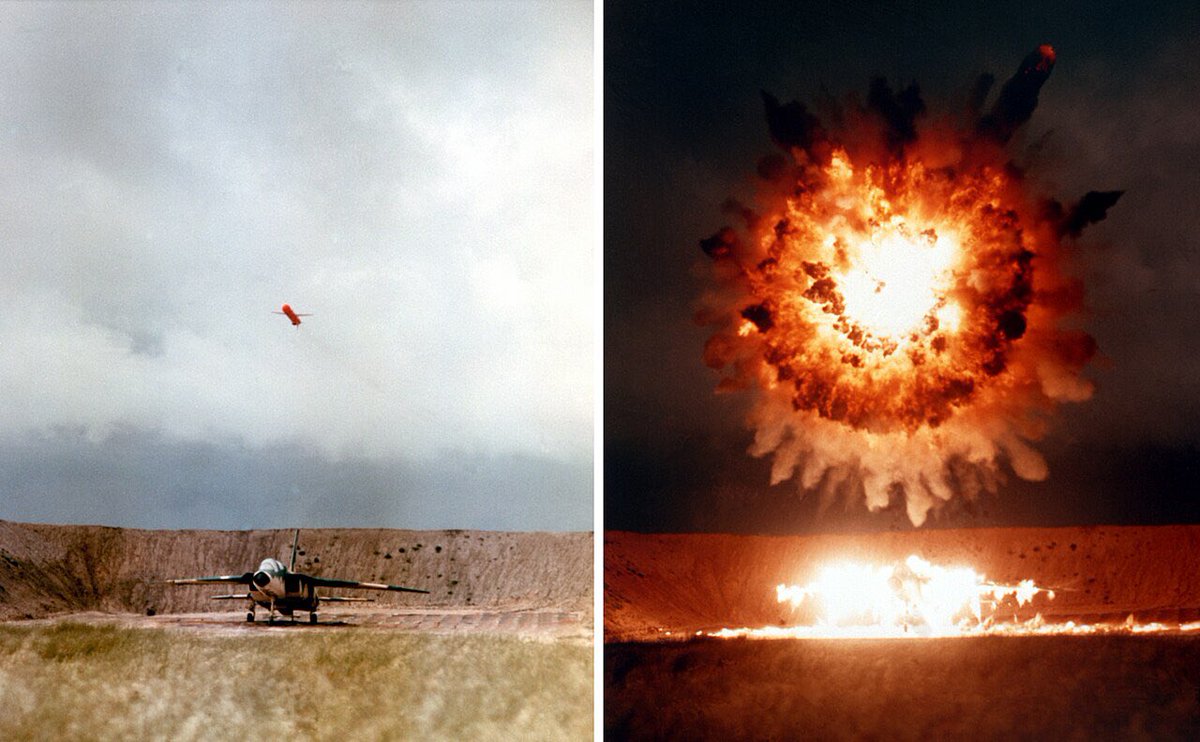 Port_10's tweet photo. A fitting epitaph for the nature of modern weaponry and warfare, I think. 

These two frames capture the same scene, separated by the blink of an eye.

Tomahawk missile detonates above a test target, 1986. https://t.co/lmDZpXldXZ
