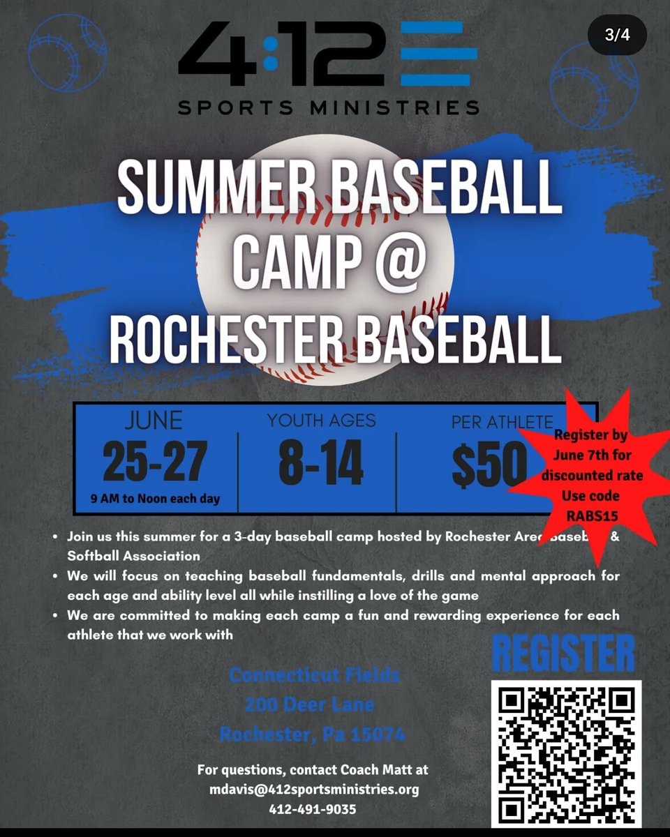 412SportsMin412's tweet photo. It's baseball camp season!! We can't wait to see you at our regional baseball camps on the North Side, McKees Rocks, Rochester and Beaver Falls!! 

For more information on our camps or Summer Baseball Academy, visit our website:

https://t.co/JHGzJe8ssj https://t.co/xbhGXdAEfD