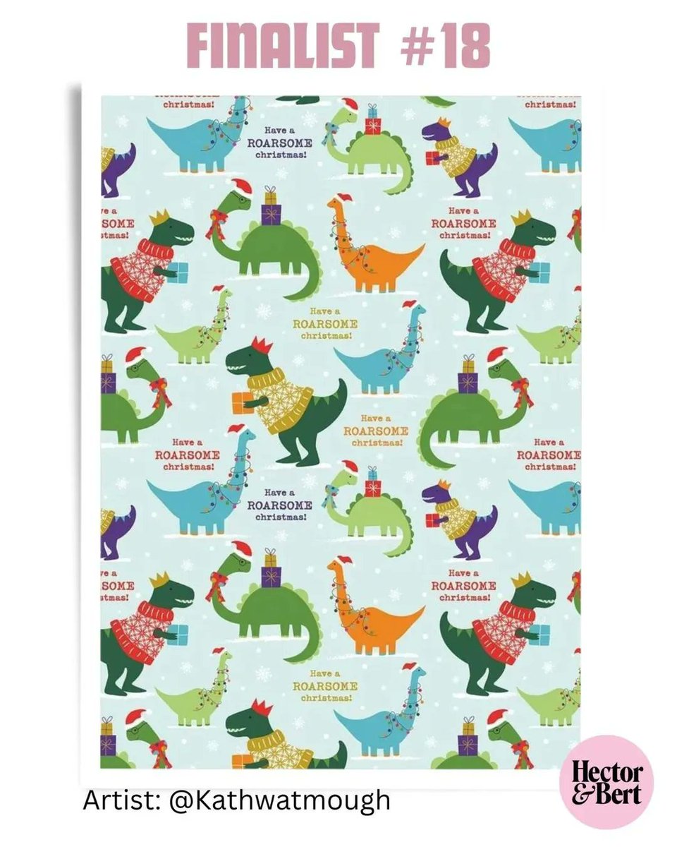 KathWDesigns's tweet photo. I am one of the finalists from the Hector &amp; Bert gift wrap competition. A public vote will run until Sunday.
https://t.co/2210X9DQfE

#makeitindesign #hectorandbert #christmas #dinosaurs #giftwrap #giftwrapdesigncontestentry
#kathwatmoughdesigns https://t.co/Yc093TA2q8