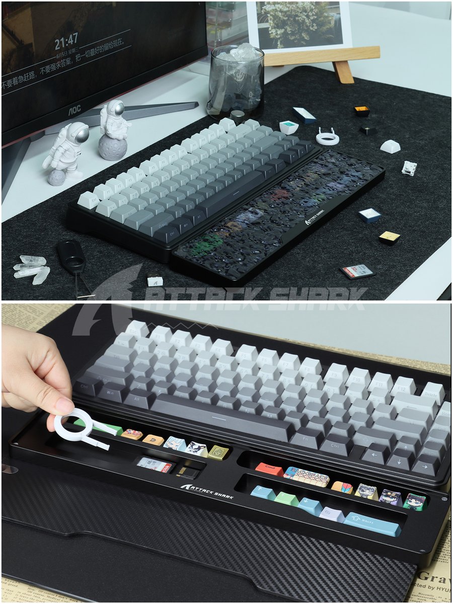 ATTACKSHARKGEAR's tweet photo. How about black style? 
Wrist rest storage box🙌

🥰Full CNC base + acrylic top cover in different colors (white water wave, white transparent, black carbon fiber film)  

#wristrest #CNC #acrylic #storagebox #topcover https://t.co/iglsT8aEkp
