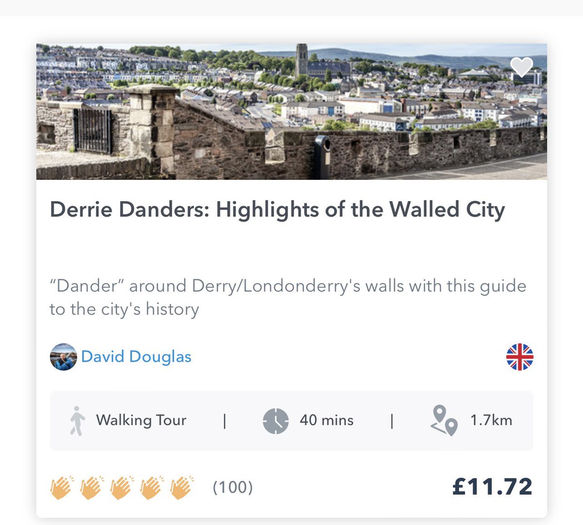 DerrieDanders's tweet image. My highlights of the Walled City has now reached 100 ratings as a 5star tour. Why not purchase and download by following the link below.
#derriedanders #voicemap

voicemap.me/tour/derry-lon…
