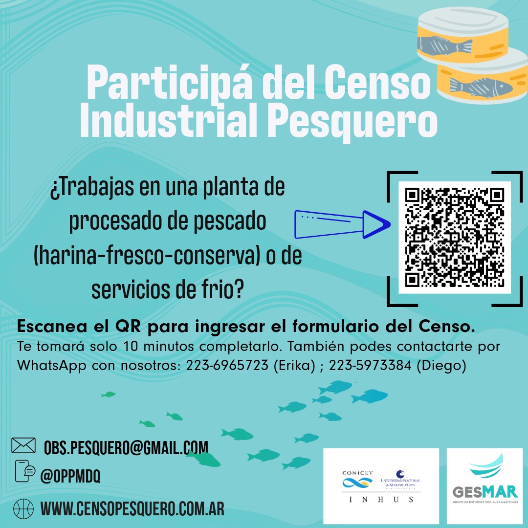 ¡Participá del Censo Industrial Pesquero!
Formulario 👉 t.ly/rC9pQ
¿Trabajás en una planta de procesado de pescado (harina-fresco-conserva) o en servicios de frío? 🐟❄️
¡Te estamos buscando! Escaneá el código QR para ingresar al formulario del Censo. Solo son 10'