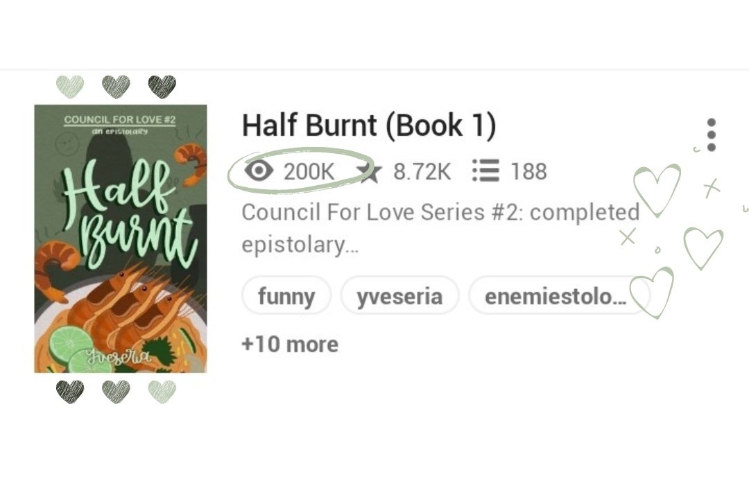 realcochet's tweet photo. “Half Burnt (Book 1)” reached 200k reads on wattpad! 💚

such a big milestone for ethanne! your love truly centers to @yveseria and her stories. 
#HalfBurntWP https://t.co/lLRt79XIsF