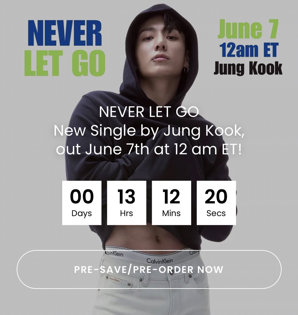 JJK_VotingTeam's tweet photo. All streaming &amp; voting accounts are ready ?

13 Hours Left ⏳

JUNGKOOK IS COMING 
NEVER LET GO IS COMING
#정구기_손을잡고_네버렛고 
#당연히어디안가지_정구가 
#NeverLetGo_byJungKook https://t.co/6EFu3mnZQ4