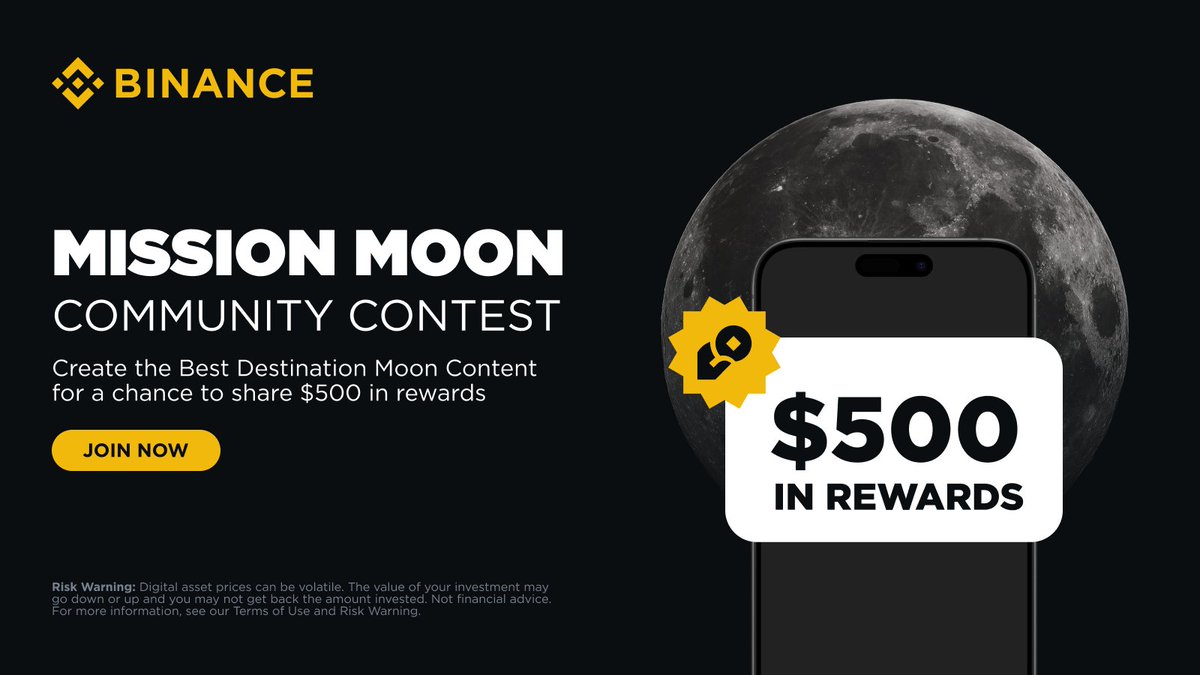 BinanceAfrica's tweet photo. Calling all creators!😎
Here's your chance to showcase what #DestinationMoon means to YOU. Win $500 in rewards 👉 Top 3 best entries
How to enter:
1⃣ Follow @BinanceAfrica and Retweet this post
2⃣ Create your masterpiece based on the theme "To the Moon."
3⃣ Share your entry using #DestinationMoon
4⃣ Fill Entry 👉 https://t.co/eQYyJUoazw
Simply, share your interpretation of "To the Moon" with any creative medium you love:
🔸Compose a song
🔸Craft a poem
🔸Design a graphic/meme
🔸Film a video