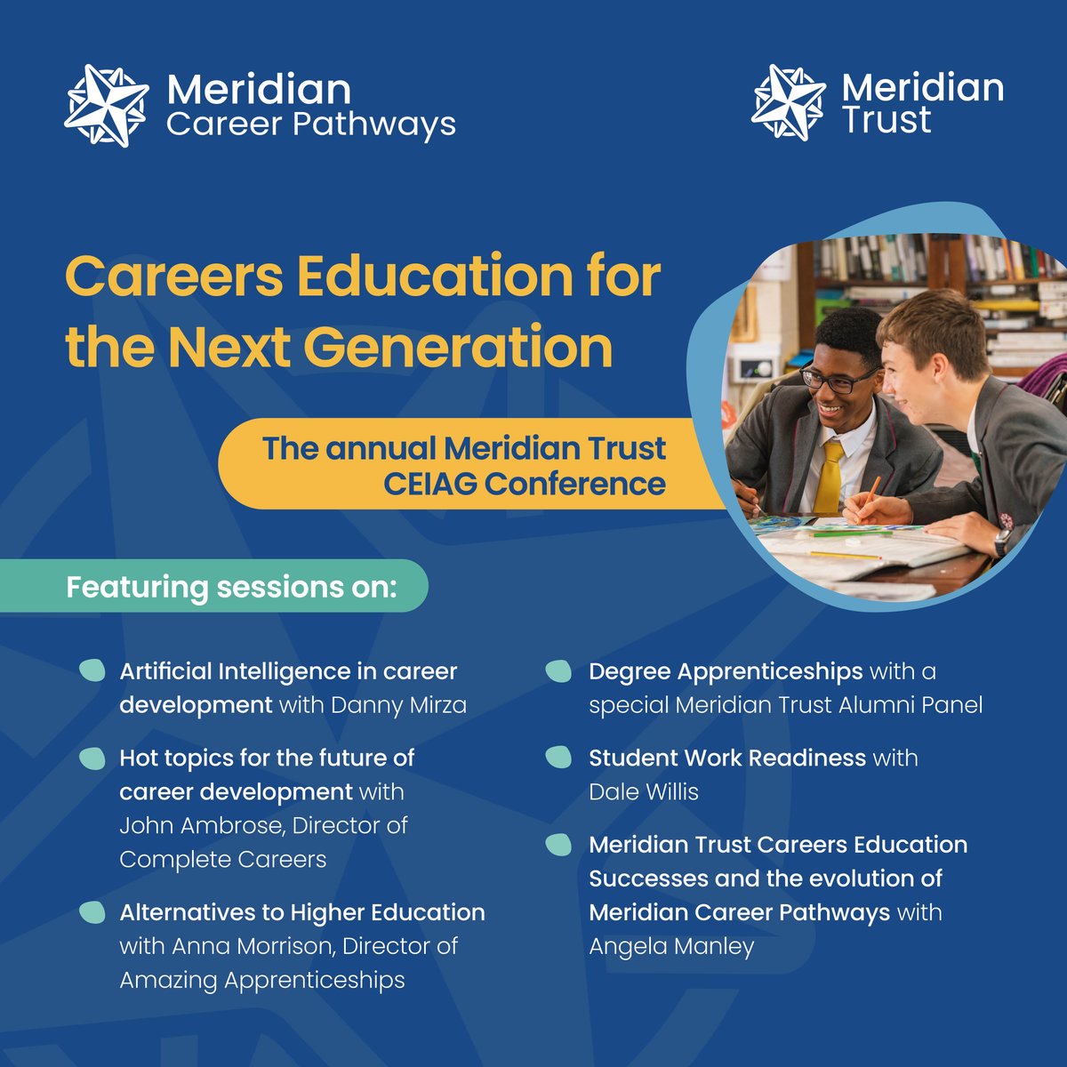 Later this month, staff from Greater Peterborough UTC will be attending the @Meridian Trust Annual Careers Conference 💼 

We’re excited to be part of this event for internal staff across the Trust and are looking forward to listening to the incredible line-up of guest speakers