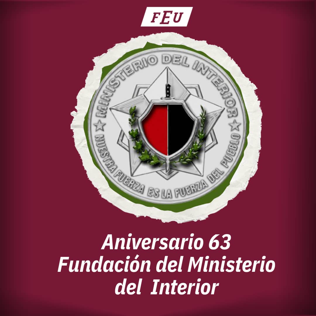 ❤️🇨🇺 El Ministerio del Interior (MININT) de Cuba celebra hoy 63 años de fundación. 6️⃣3️⃣ años de lucha en favor de la tranquilidad y la felicidad del pueblo cubano, ese del cual es vanguardia uniformada ante lo justo. 🤩

 #SomosCuba 
#SomosFEU 
#FEUdeCuba