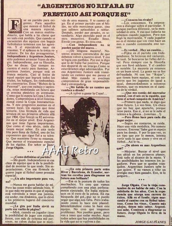ArgentinosRetro's tweet photo. Agosto de 1️⃣9️⃣8️⃣6️⃣
Comparto esta nota de la revista Sólo Fútbol a Jorge Mario Olguín 
" Argentinos no rifara su prestigio así porque sí "
#AAAJ https://t.co/Nhspua9Ssv