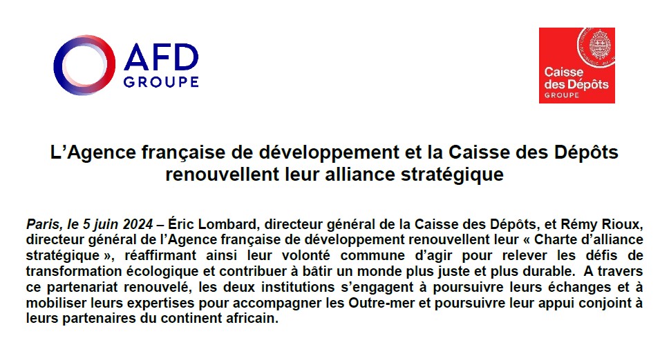 CDC_Presse's tweet image. L’ @AFD_France et la @caissedesdepots renouvellent leur alliance stratégique. Pour en savoir plus : urlz.fr/qW8b