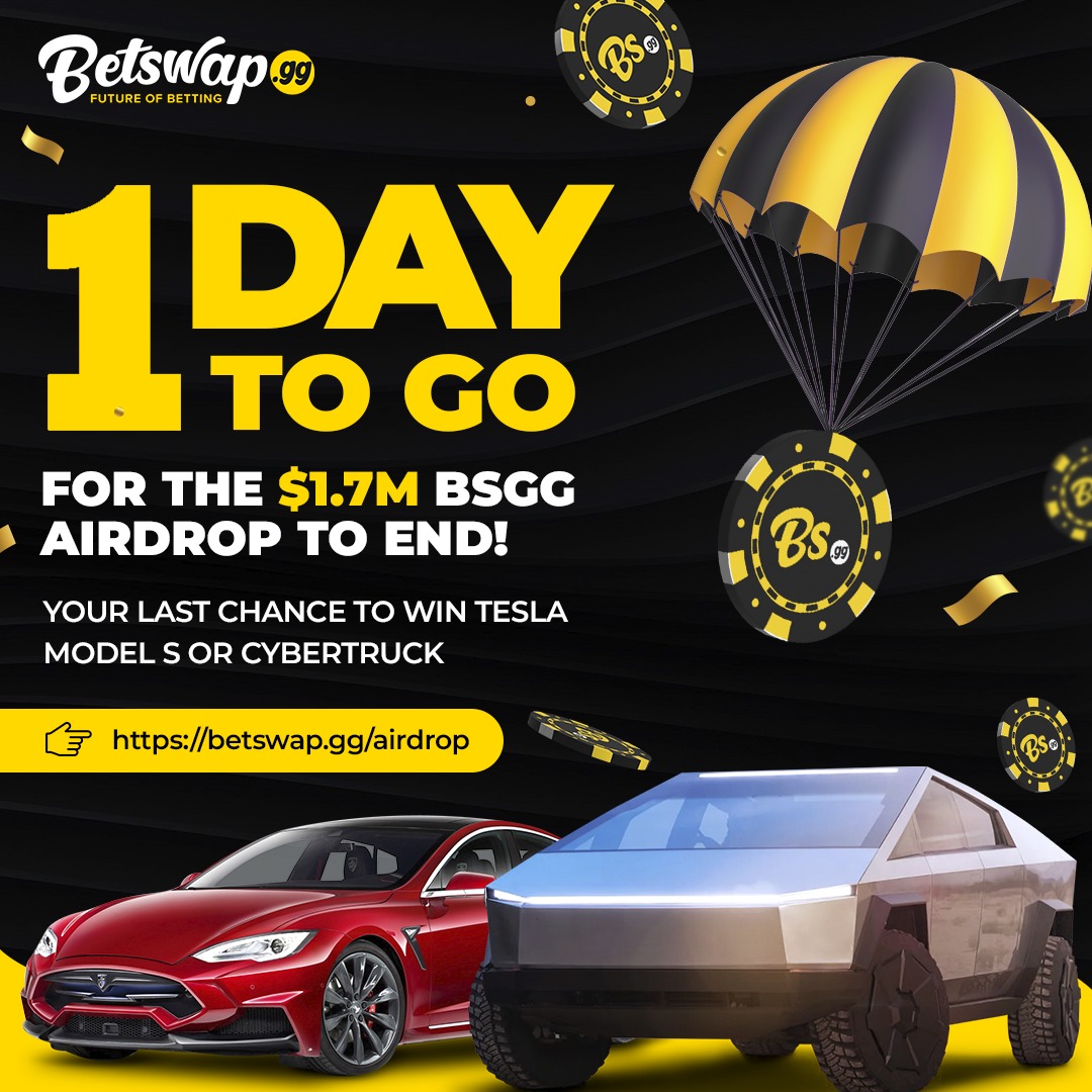 BetswapGG's tweet photo. Just 1 day to go for the #BSGGDrop to end! It is your last chance to participate - https://t.co/ufhyqiM0Ol
#BSGG #Bsggdrop https://t.co/0BLKszjjQv